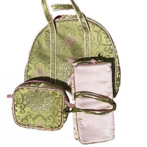 NWOT 3-Piece Travel Toiletry, Jewelry Roll & Makeup Bag Set, Pink & Light Green